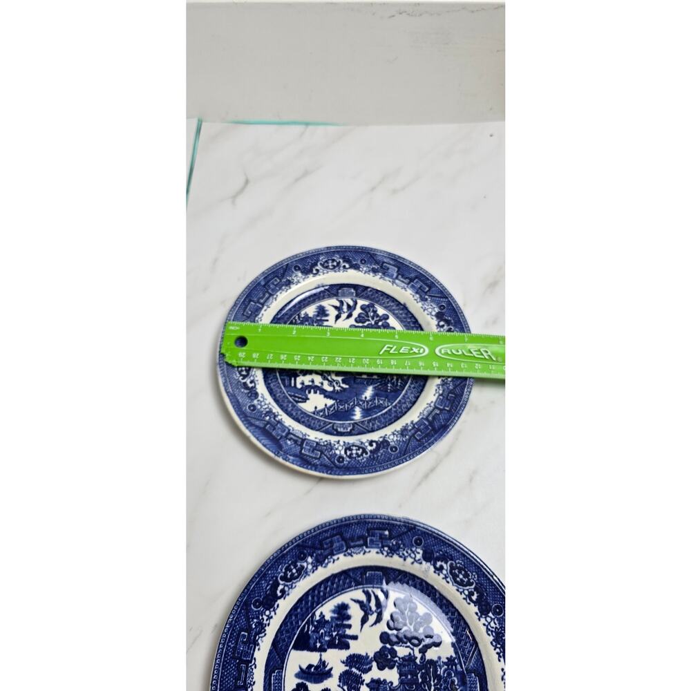 Antique Willow WARE England Blue set of 2 plates flaws see photos - Picture 6 of 11